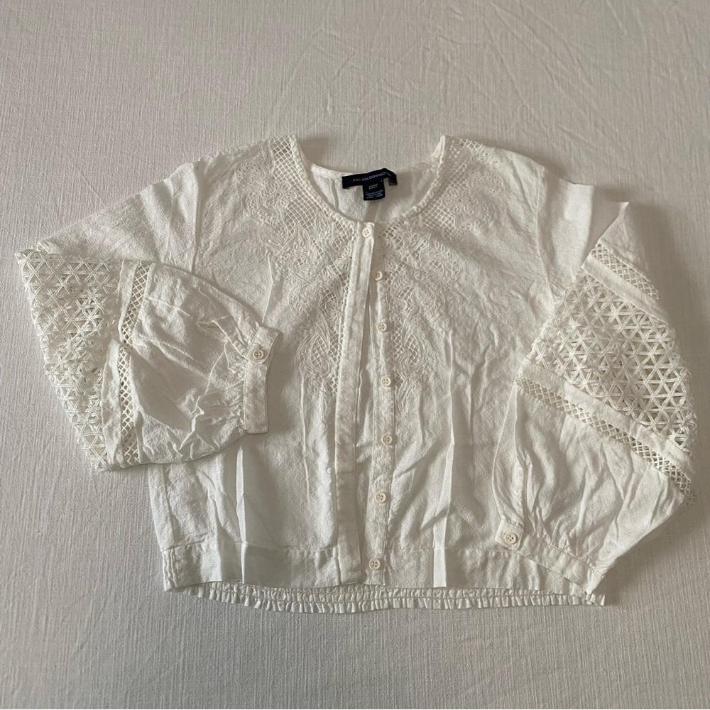French Connection Embroidered Button Up Blouse